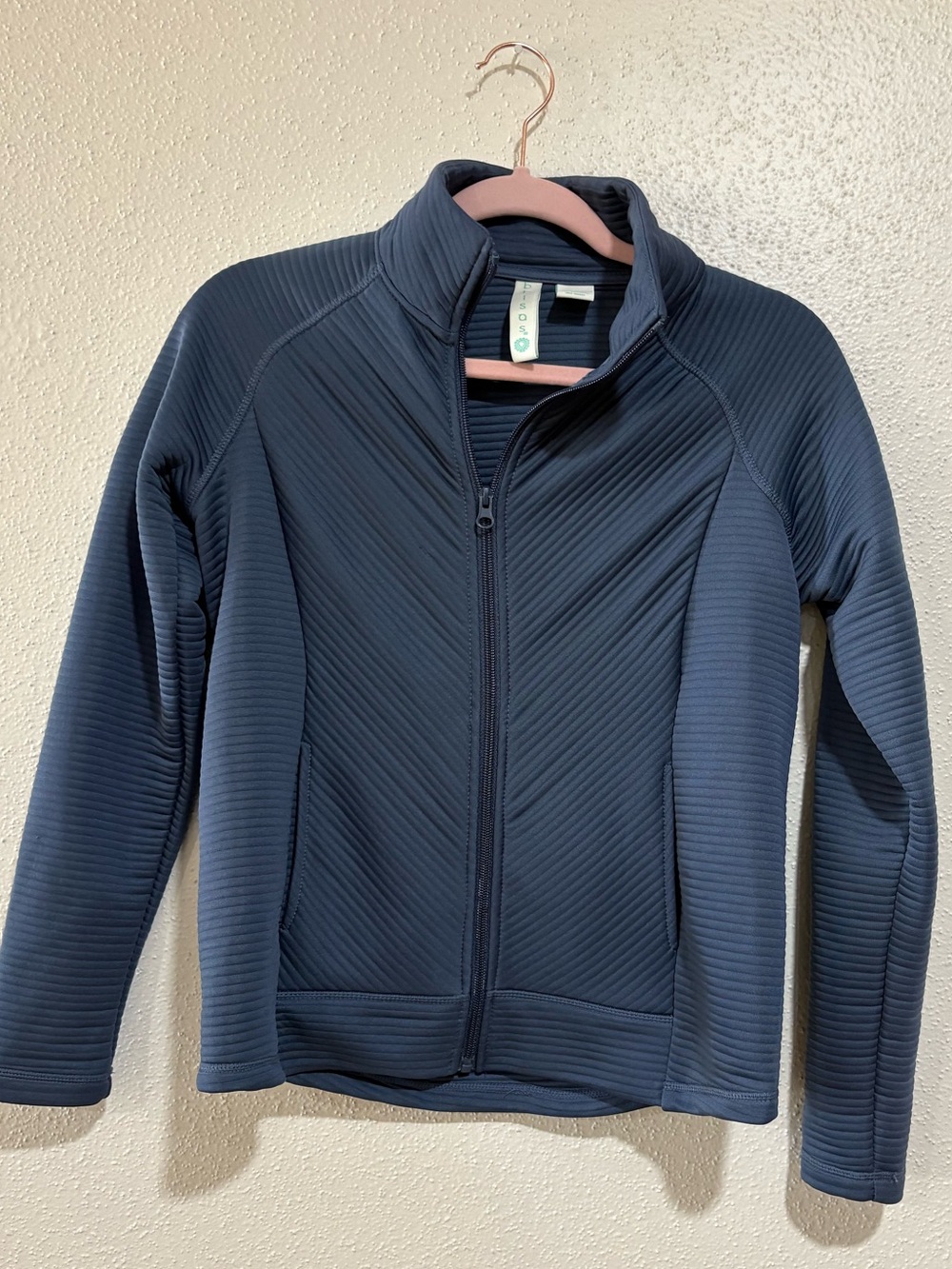 Brisas Ribbed Zip Front Jacket Blue Size Small